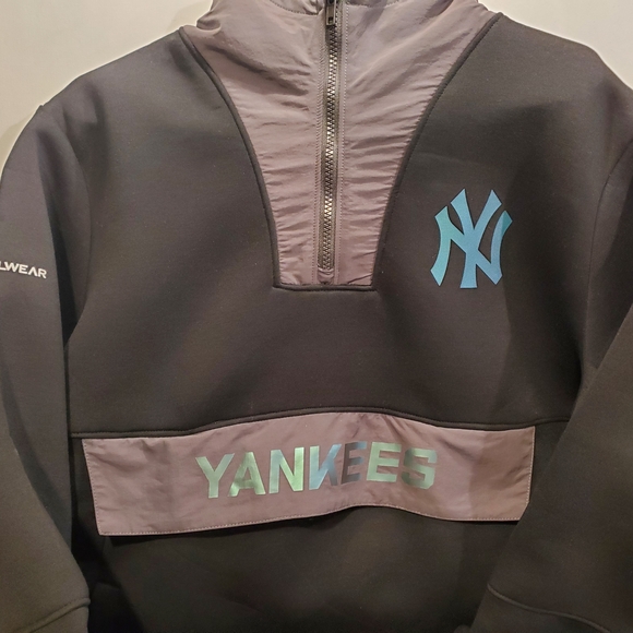 Level Wear Men's Black NY Yankees 1/4 Zip Hoodie Pullover Size Medium - Picture 3 of 16